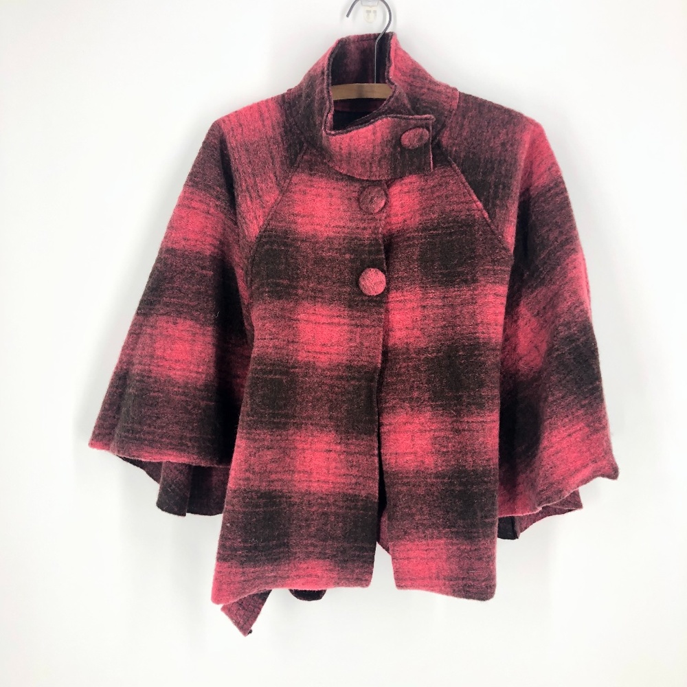 Per Una | Wool Plaid Cape Coat Sz L